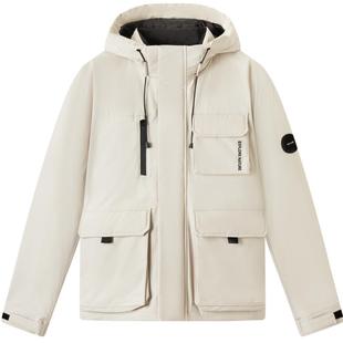 gxgjeans男装2024年冬季保暖杏色工装短款连帽羽绒服男