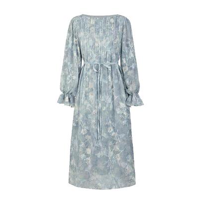 sdeer清新压褶收腰提花连衣裙