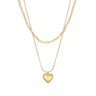 韩版叠戴金色爱心项链女ins冷淡风锁骨链钛钢镀14k金蛇骨链不褪色