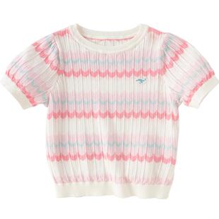 戴维贝女童短袖毛衣儿童薄款针织衫新款夏装宝宝洋气纯棉上衣童装