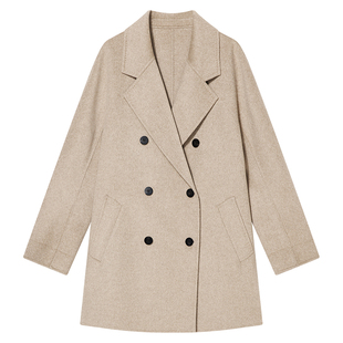 Goodland美地2024冬季新款双面毛呢短款100%山羊绒大衣外套