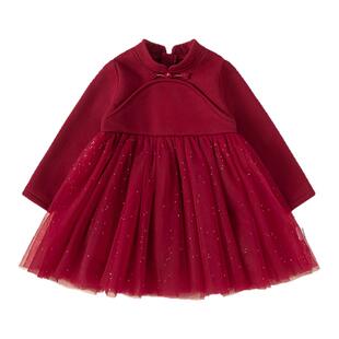 贝贝城汉服女童冬季新款中式周岁女宝礼服宝宝红色生日公主连衣裙