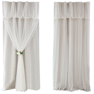 定制韩式网红窗帘ins公主风客厅飘窗布纱双层卧室成品遮光少女心