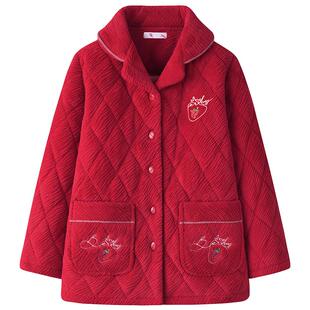 珊瑚绒夹棉睡衣女单件上衣秋冬款加厚保暖棉袄春节过年外套可外穿