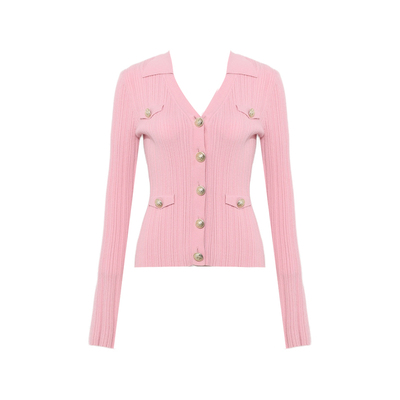 DPLAY翻领针织衫粉色毛衣