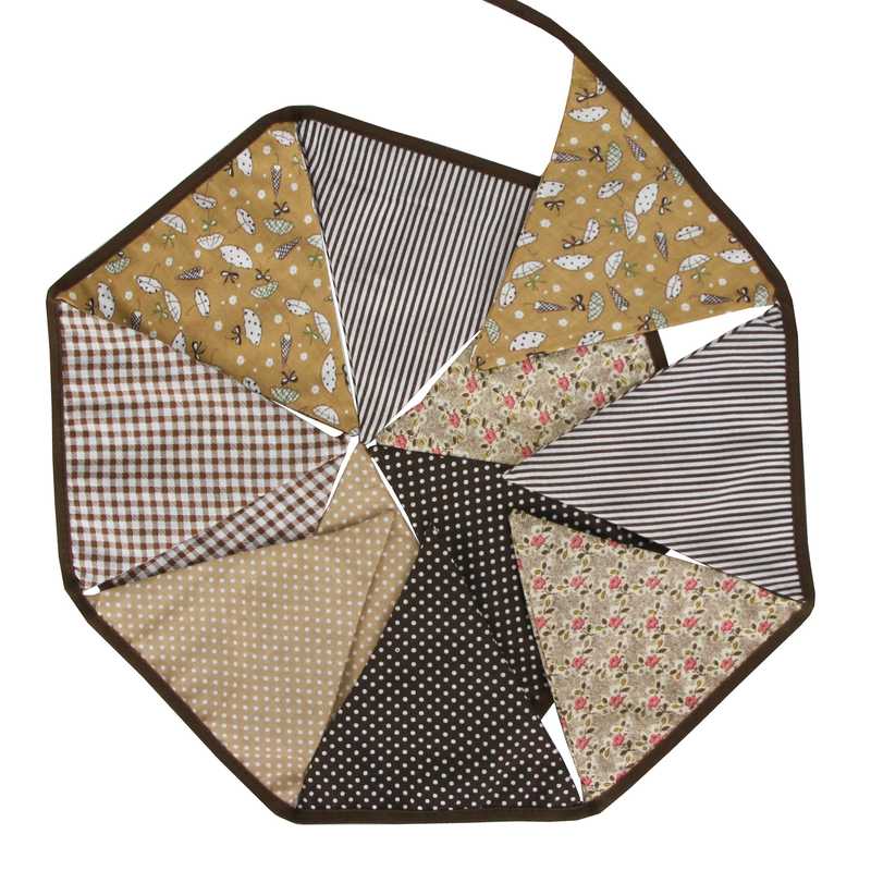 咖啡色棉布印花三角旗儿童房生日露营派对户外婚庆帐篷旗挂旗