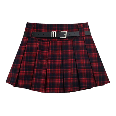 VIVICATHY2025秋JK风低腰超短裙女甜辣红格子学院百褶裙半身裙