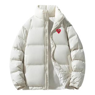 查尔斯桃心纯色基础款爱心羽绒服男2025冬季短款保暖立领情侣外套