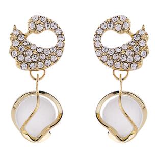 高级感天鹅耳环气质猫眼石耳钉网红轻奢百搭耳饰蚊香盘无耳洞耳夹