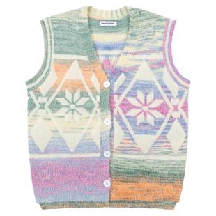 From Mars 有所收获  日系复古撞色针织慵懒宽松开衫背心毛衣马甲