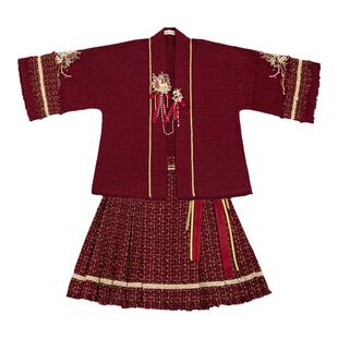 汉尚华莲[林深见鹿]原创汉服汉元素红色小香风重工刺绣外套套装