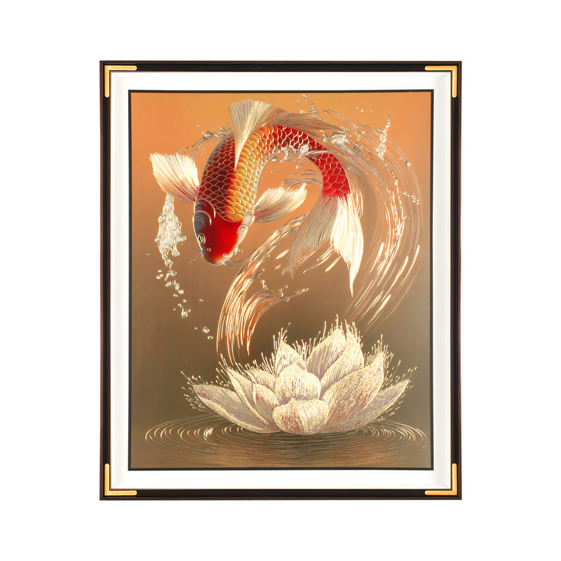 鱼跃龙门铜雕画锦鲤荷花玄关客厅