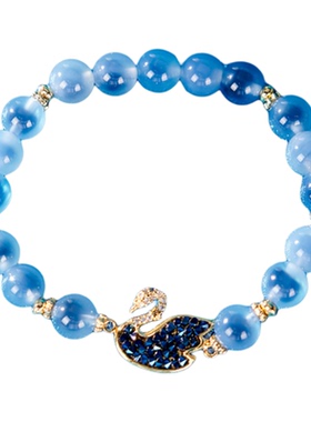 大英博物馆天鹅糖心玛瑙蓝色水晶轻奢手链温润手串女生日礼物