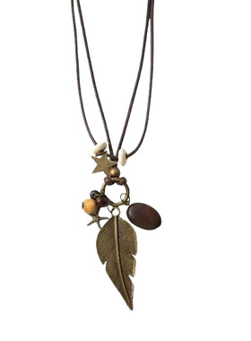 长款古风新中式禅意项链小众双层复古民族风羽毛吊坠蜡线项链女