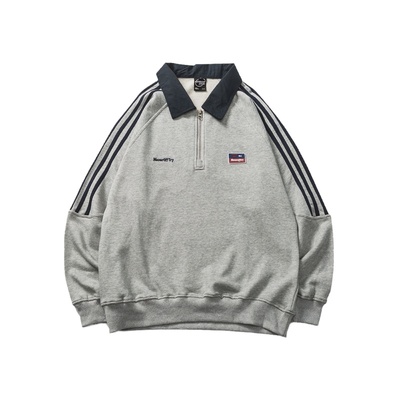 wtmp美式POLO拉链复古三条杠上衣