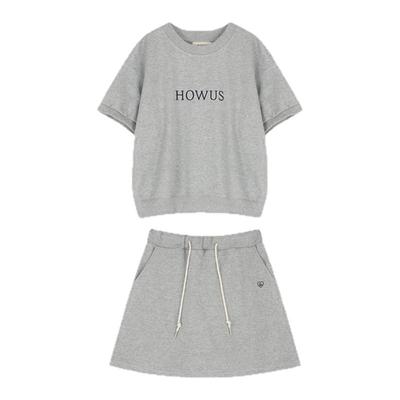 【现货】韩国小众 HOWUS 字母刺绣休闲短袖卫衣短裙半身裙裤套装