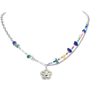 ZEGL彩色笑脸串珠项链女轻奢小众甜酷多巴胺双层锁骨链颈链配饰品