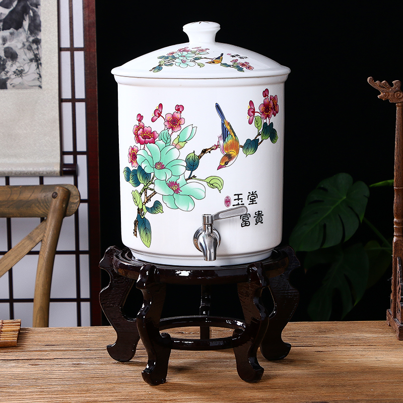 陶瓷家用蓄水罐 冷水壶  储水桶 蓄水缸带龙头底座 茶具