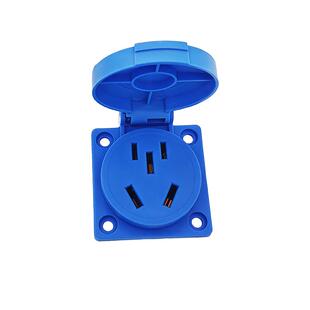 防水防护等级IP45圆型插座5孔二三插10A国标防尘翻盖电源插座蓝色