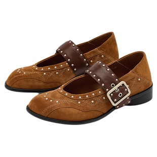 赵昭仪同款SUGARSU酥履秋季新款一字带真皮复古芭蕾玛丽珍女鞋