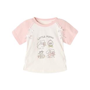 笛莎官方旗舰童装女童趣味撞色插肩袖印花短袖t恤儿童夏装新款