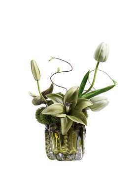 妖及 绿色水晶花瓶仿真花 现代轻奢酒店床头柜样板间洽谈桌面小花