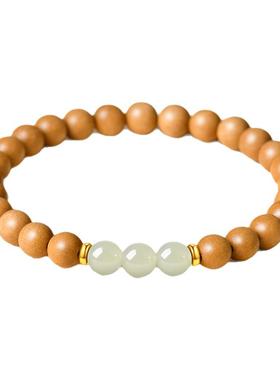 普陀山老桃木和田玉转运手串