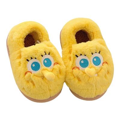 细细条防滑保暖毛绒亲子棉拖鞋可爱海绵宝宝全包跟月子鞋女冬季