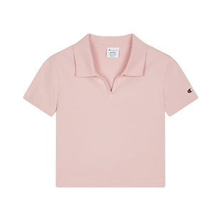 Champion冠军短袖POLO女2026春季新款翻领纯色修身T恤韩系学院风
