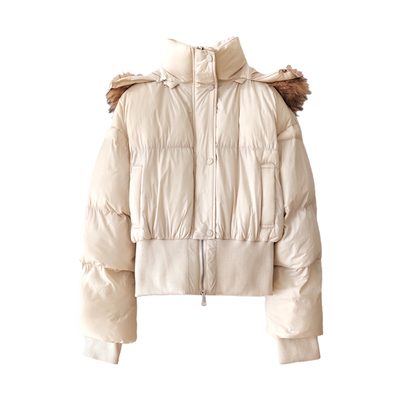 京都落雪连帽毛领短款棉服冬季