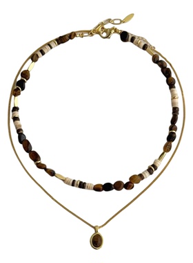 小众设计复古虎眼石吊坠项链