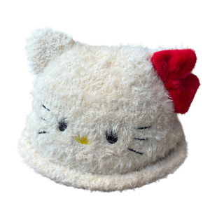 秋冬新款可爱猫咪蝴蝶结毛绒毛线帽子女保暖护耳显脸小防寒包头帽