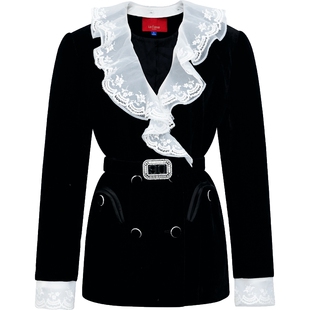 【明星同款】 lefame拉飞姆春秋可拆领西装外套丝绒高级感女显瘦