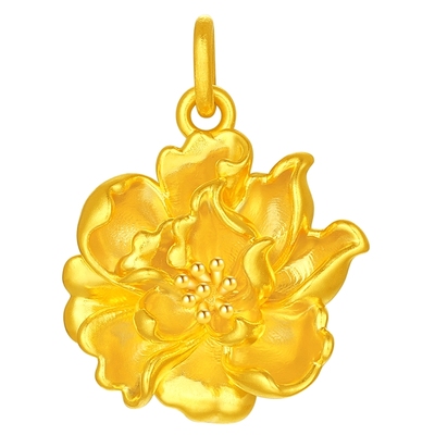潮宏基花韵国色牡丹足金吊坠黄金挂坠5D硬金显大礼物新中式送妈妈
