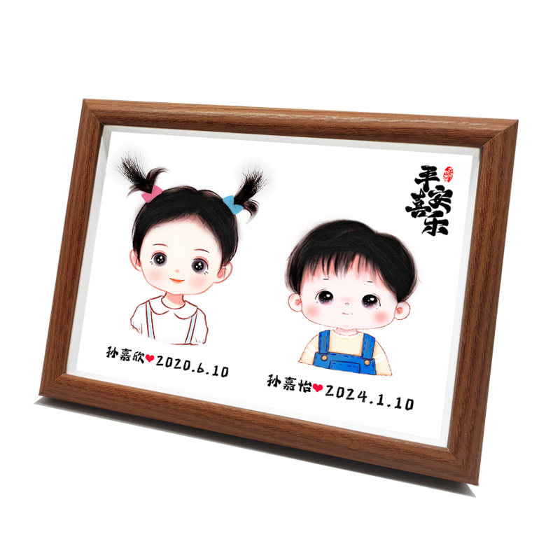 胎发纪念品制作婴儿宝宝胎毛纪念品自制收藏保存双胞胎胎毛画相框