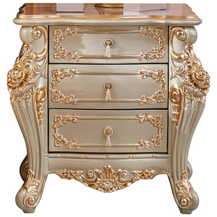 欧式实木床头柜美式奢华雕花卧室香槟金色床头柜床边柜抽屉柜角柜