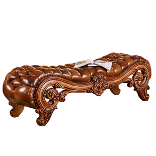 欧式床尾凳 美式奢华卧室实木雕花床前换鞋凳床榻床边沙发长凳