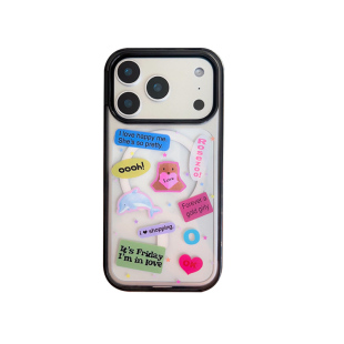 玫瑰动物园可爱卡通海豚贴纸15/14手机壳适用于苹果新款iphone17promax/16pro磁吸手机支架光面15pro手机壳