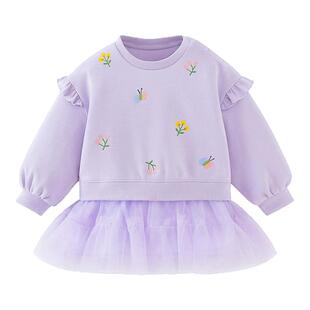 迷你巴拉巴拉女童宝宝裙子儿童卫衣拼网纱甜美连衣裙2026春新品