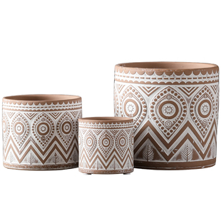 红陶机雕直筒几何轻奢创意色彩陶瓷花盆多肉鲜花植物绿植透气陶盆