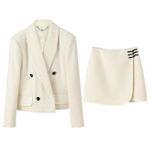 NancyCavally专柜款颗粒肌理羊毛 经典毛呢外套/中式盘扣短裙套装