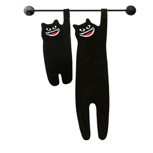 原创独立设计绣花黑猫咪毛绒手巾可爱搞怪小众创意挂式手帕擦手巾