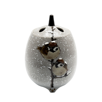 九谷烧雪雀香炉中村陶志人作家款