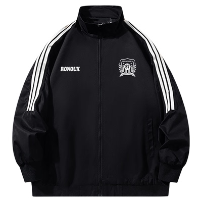 美式复古嘻哈三条杠立领夹克外套