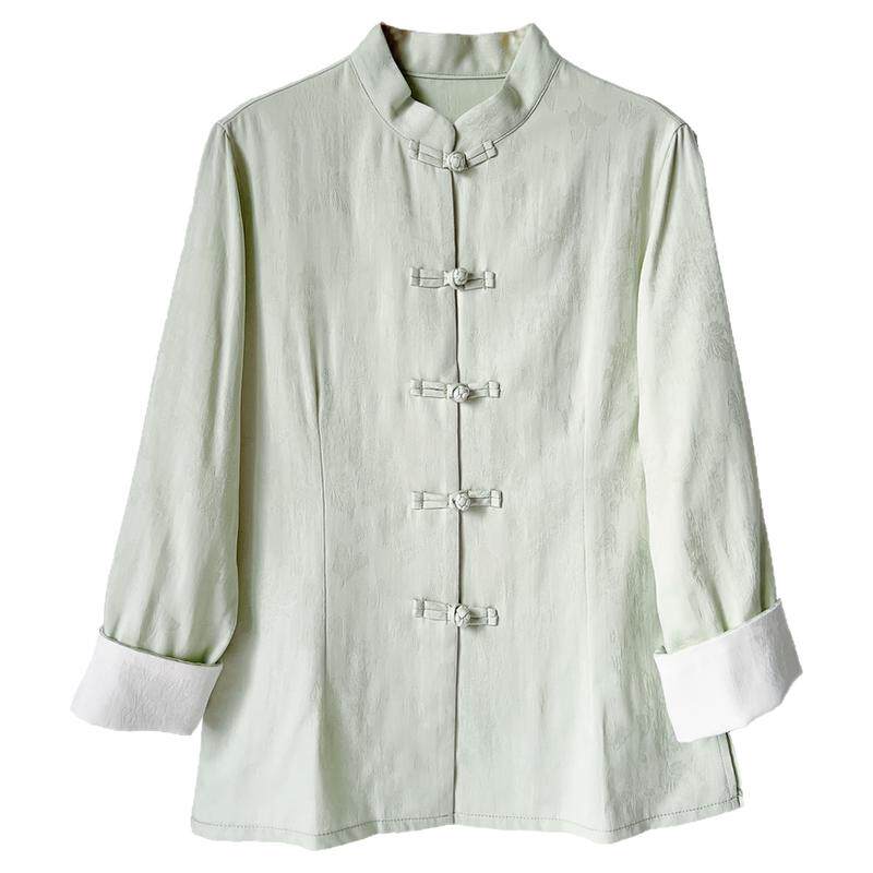棉麻衬衫女装春季新中式唐装复古盘扣汉服开衫纯色上衣禅衣茶服