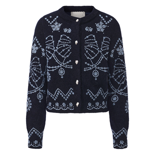 【XIAOLI筱李】灯上华尔兹设计藏青色针织钉珠短款开衫女25秋新品