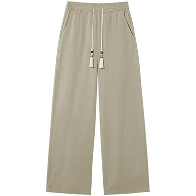 热风2025年新款女士棉麻阔腿长裤