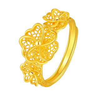 水贝黄金官方旗舰店足金999花朵戒指女纯金花丝指环首饰珠宝礼物