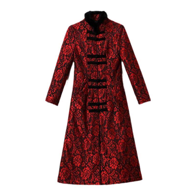 中国风棉服长款修身显瘦真毛领女