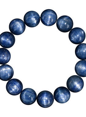 盖亚回声 天然老矿蓝晶石圆珠手链 13mm大颗粒猫眼蓝晶石散珠手串